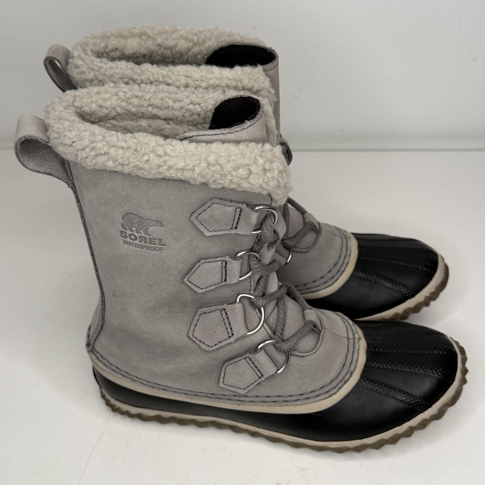 Sorel Boots Womens Size 6 Gray Waterproof‎ Lace Up Faux Fur Snow NL2649-052